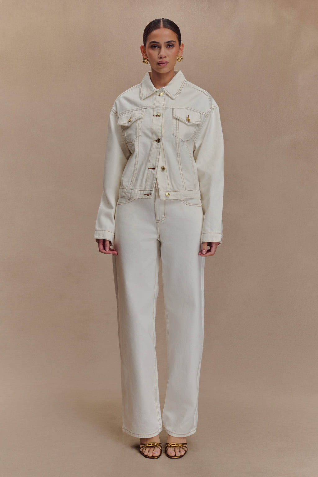 Cinched Denim Jacket - White