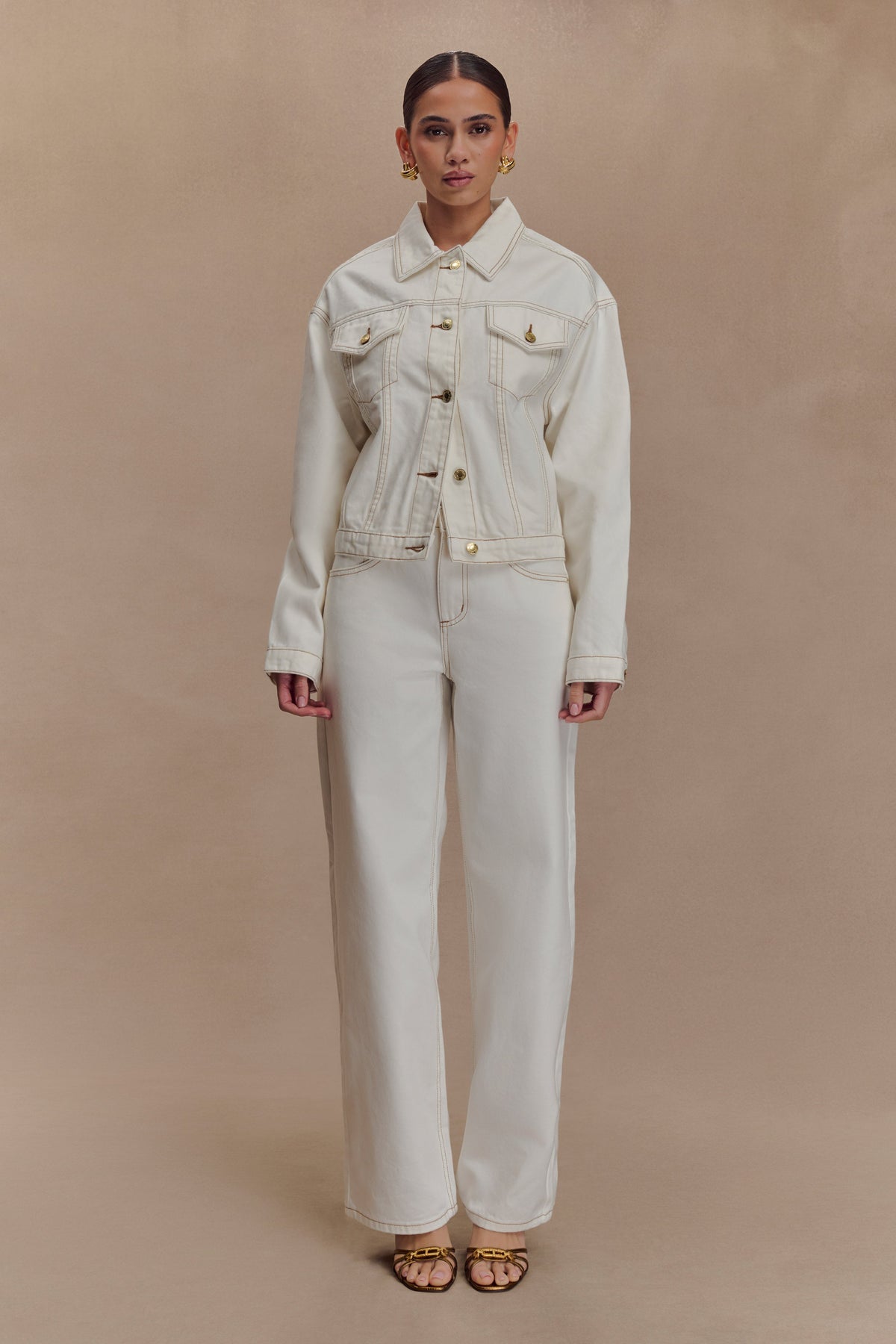 Cinched Denim Jacket - White