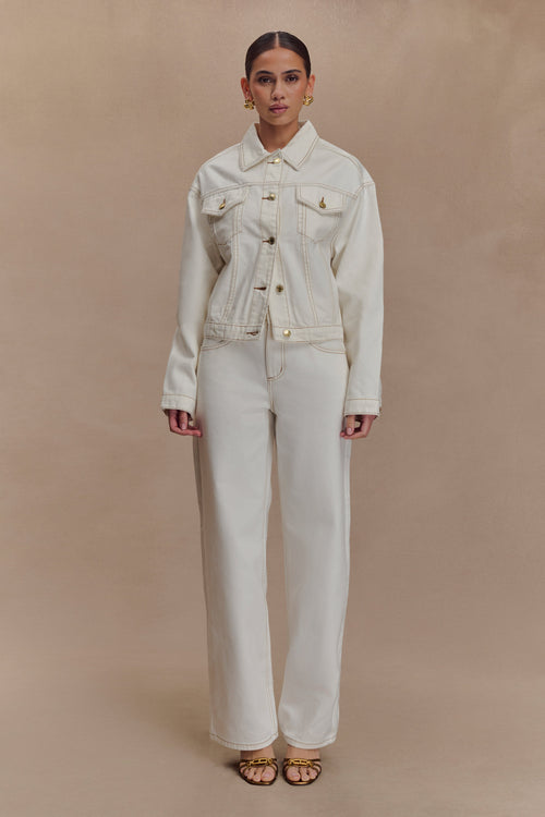 Cinched Denim Jacket - White