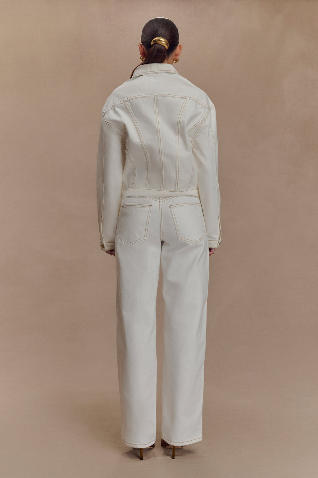 Cinched Denim Jacket - White