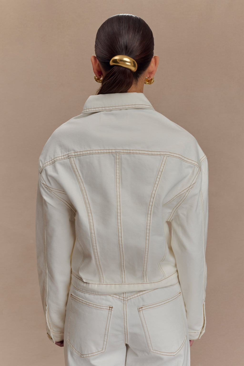 Cinched Denim Jacket - White