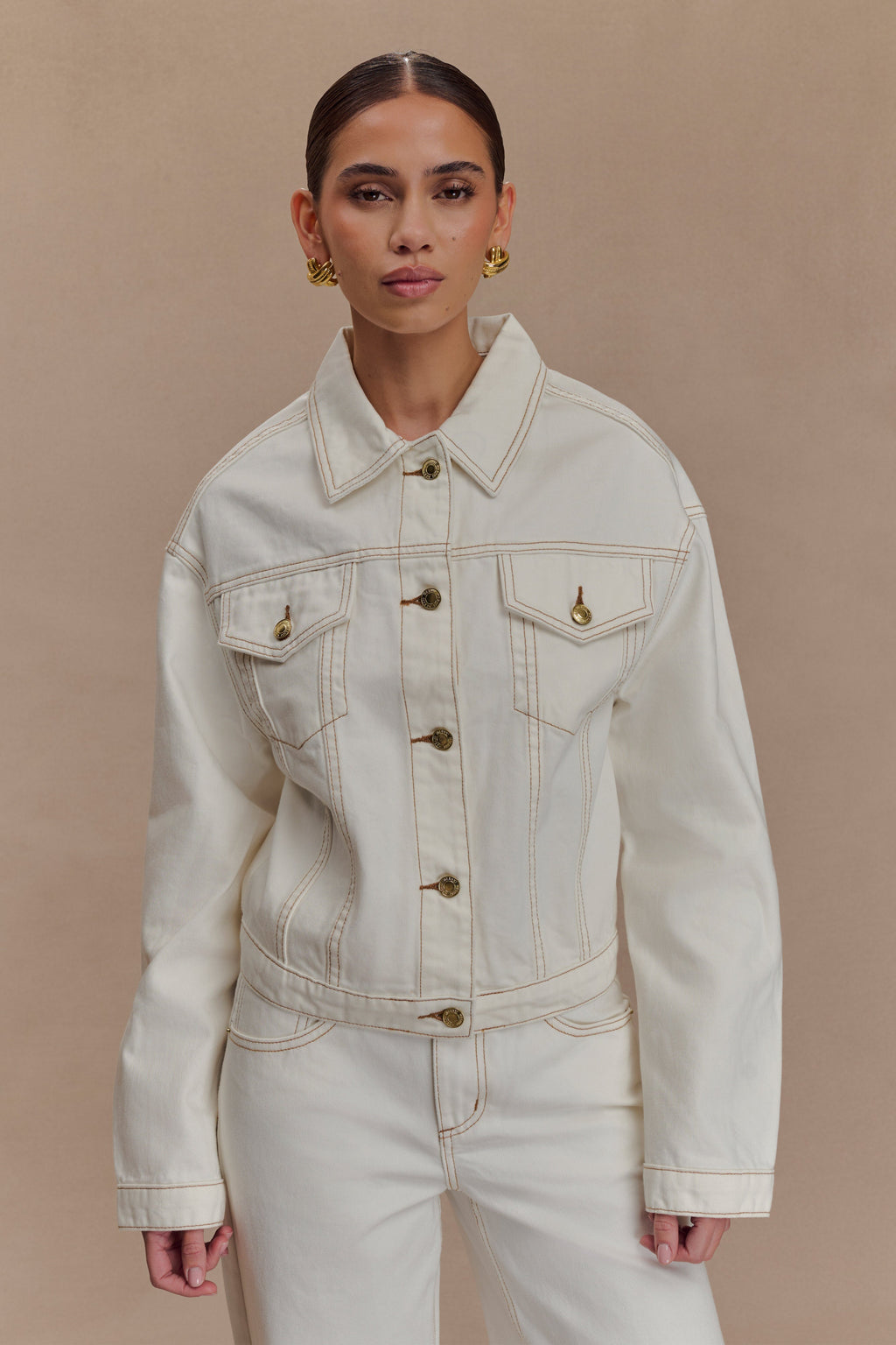 Cinched Denim Jacket - White