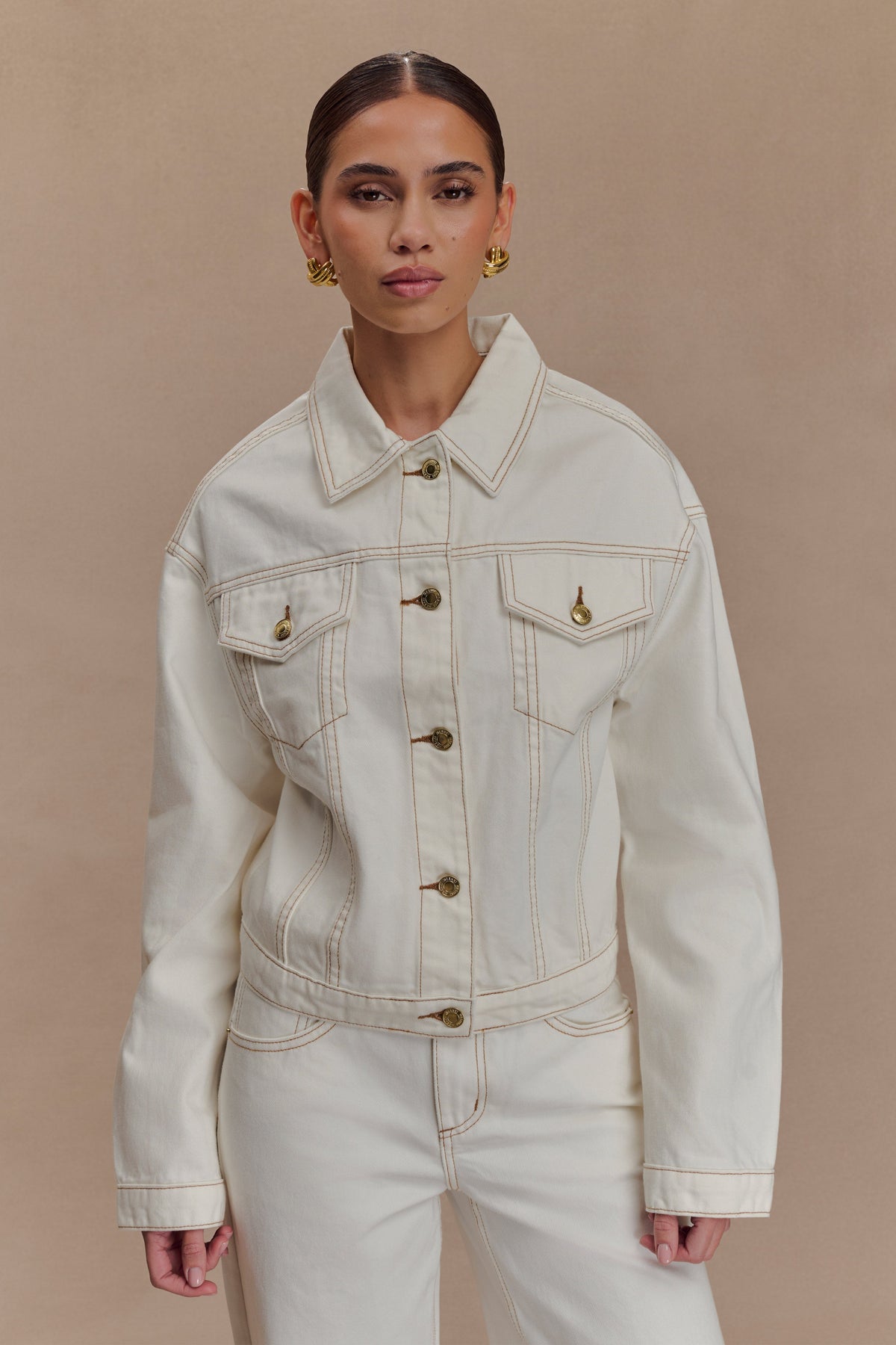 Cinched Denim Jacket - White