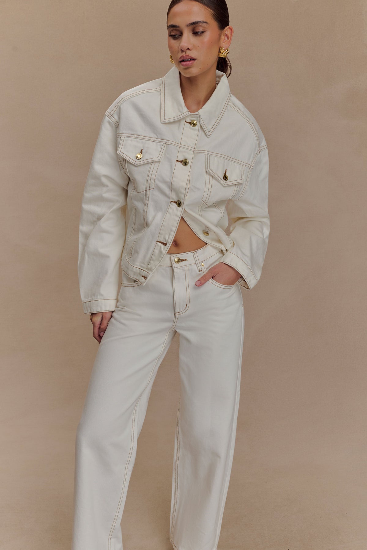 Cinched Denim Jacket - White