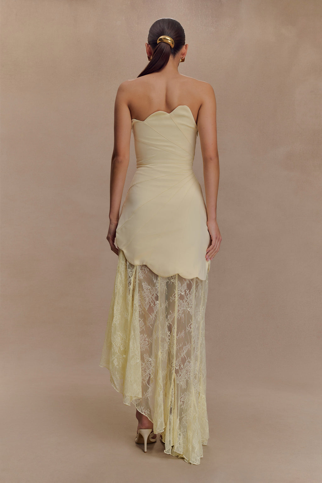 Satin And Lace Maxi Dress - Lemon