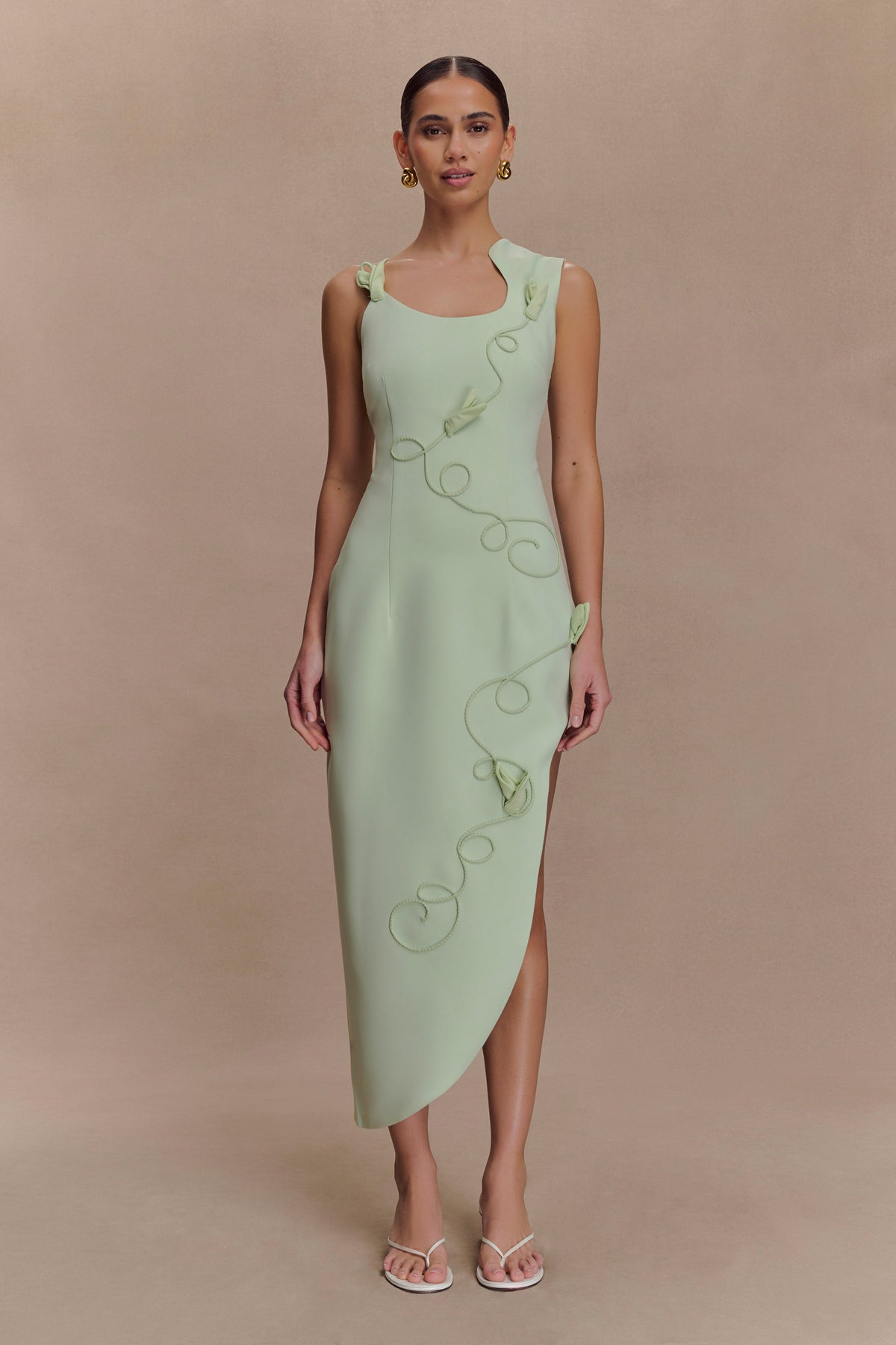 Suiting Embroidered Midi Dress - Sage