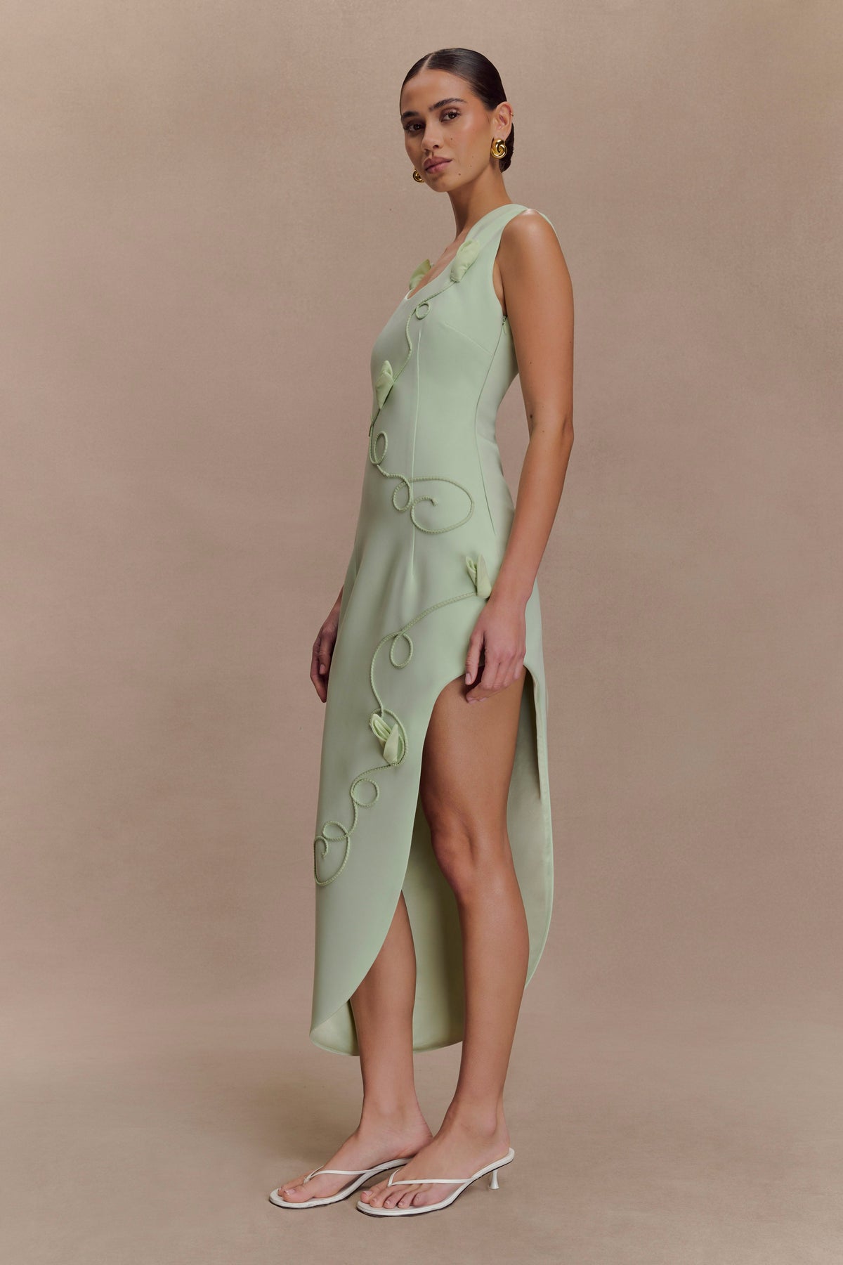 Suiting Embroidered Midi Dress - Sage