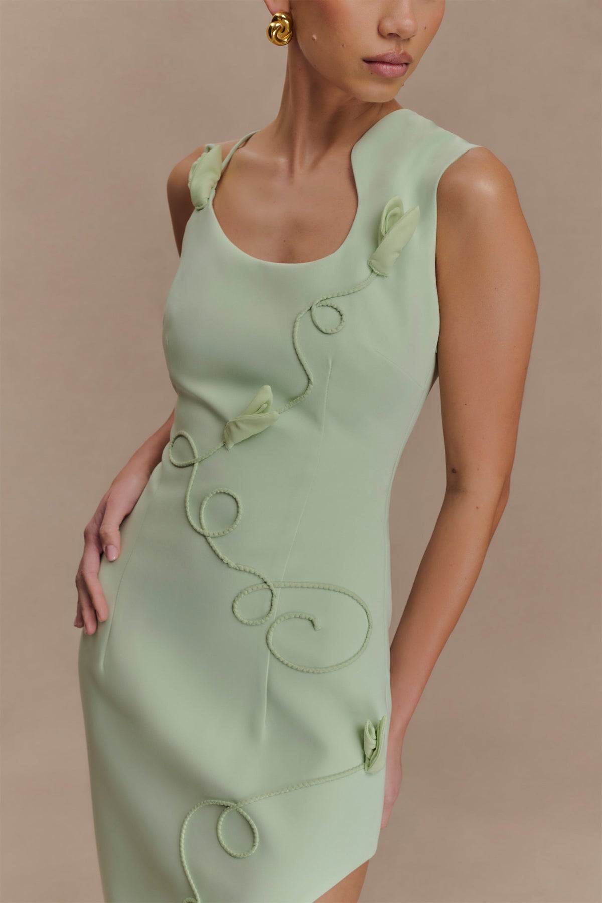 Suiting Embroidered Midi Dress - Sage