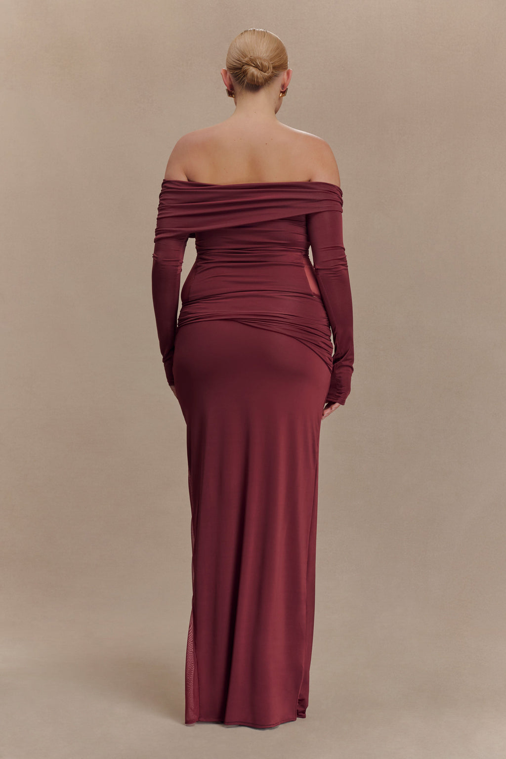 Slinky And Mesh Maxi Skirt - Wine