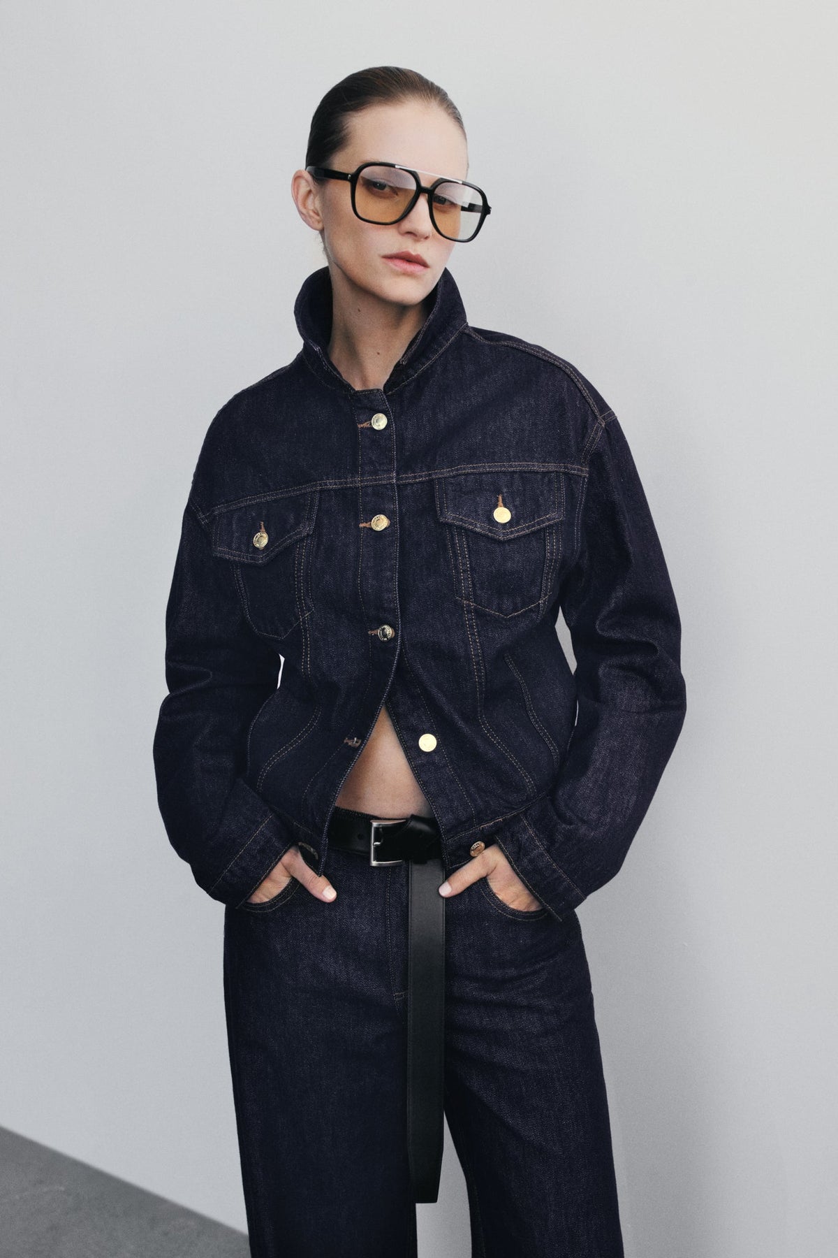 Cinched Denim Jacket - Washed Indigo Blue