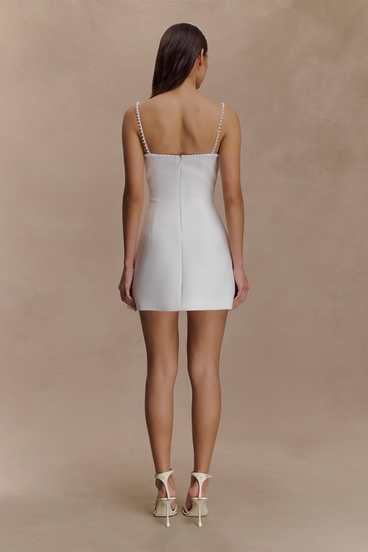 Beaded Neckline Mini Dress - Ivory