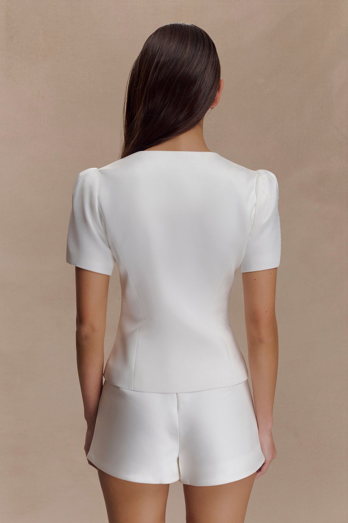 Short Sleeve Satin Top - White