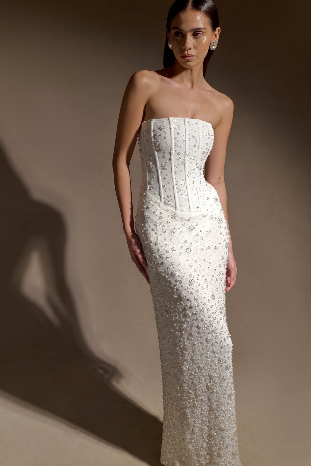 Strapless Embellished Maxi Dress - Ivory