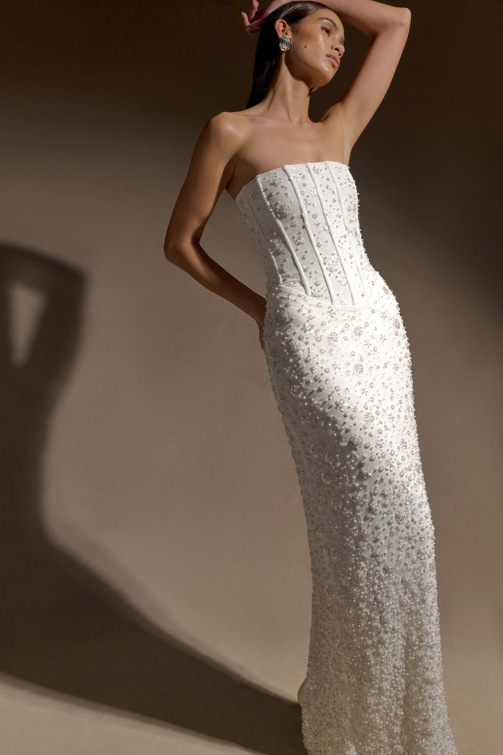Strapless Embellished Maxi Dress - Ivory