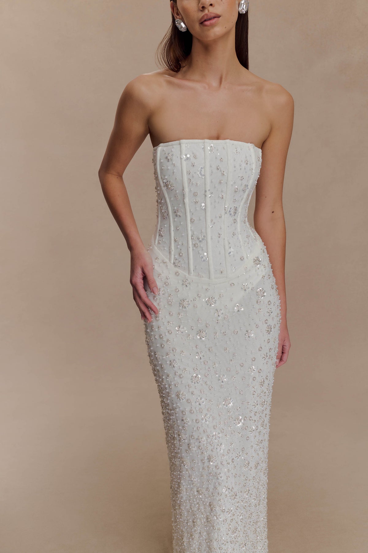 Strapless Embellished Maxi Dress - Ivory