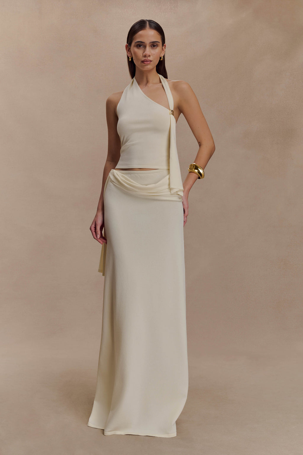 Low Rise Knit Maxi Skirt - Ivory