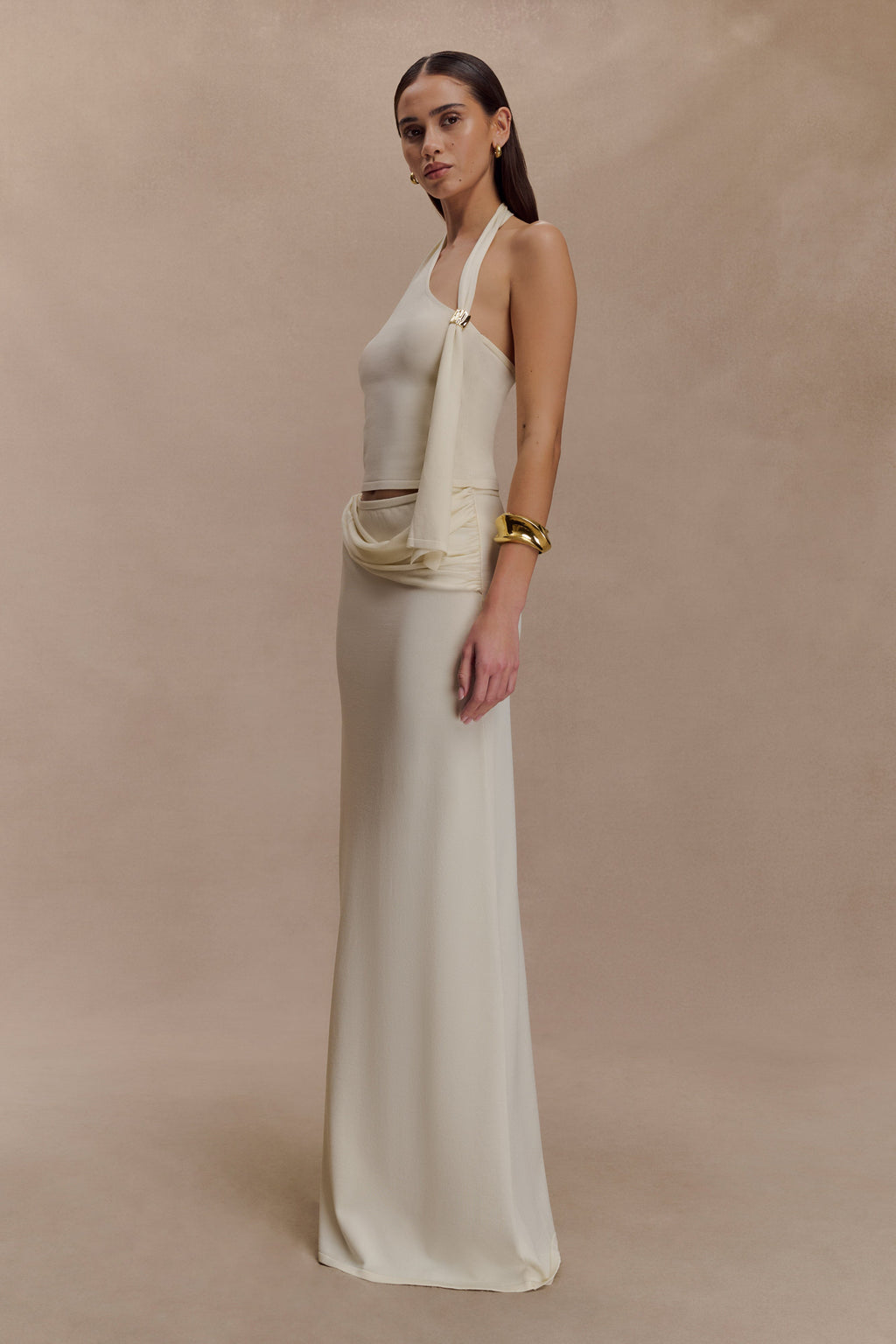 Low Rise Knit Maxi Skirt - Ivory