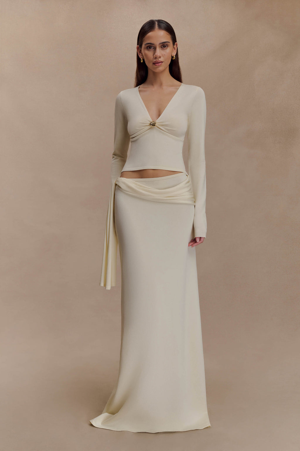 Low Rise Knit Maxi Skirt - Ivory