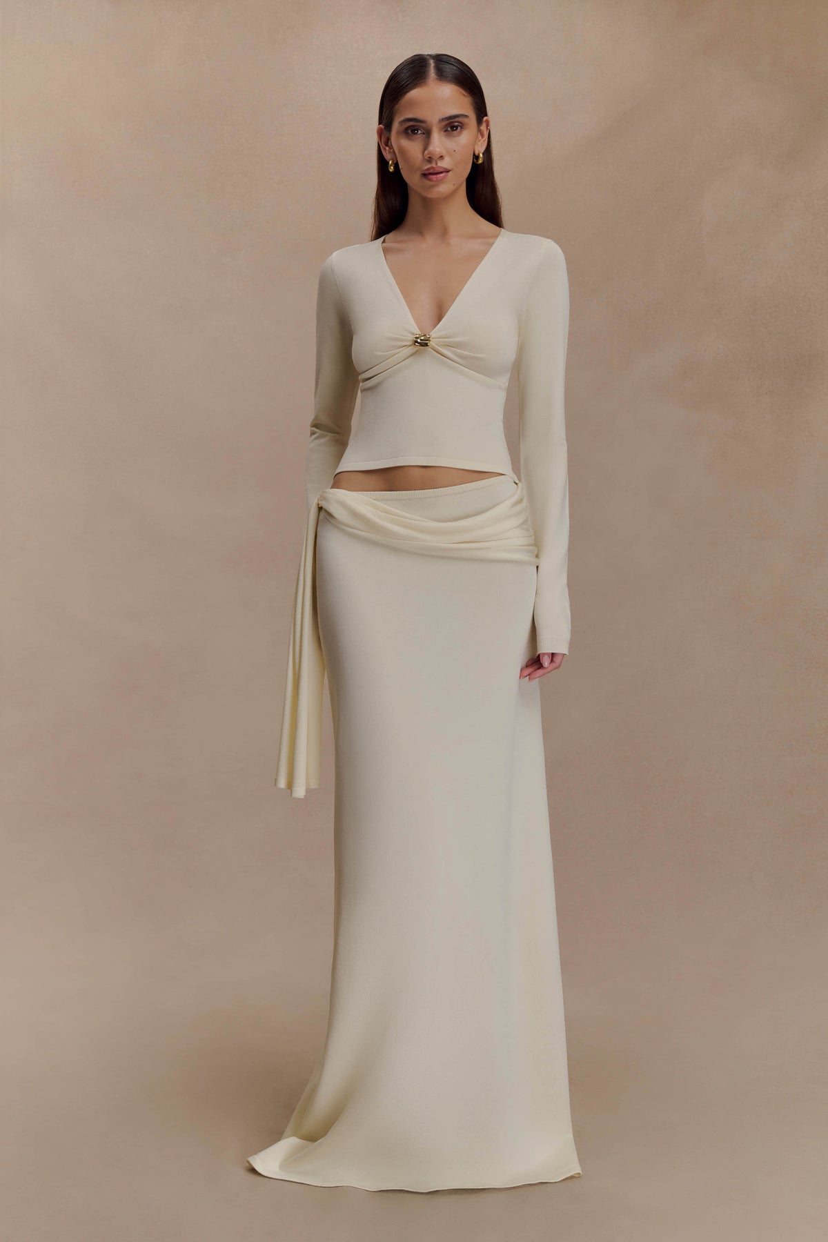Low Rise Knit Maxi Skirt - Ivory