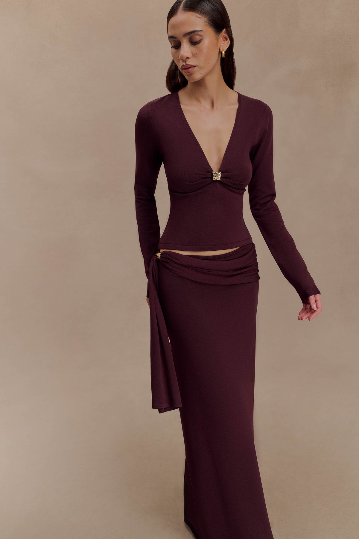 Low Rise Knit Maxi Skirt - Dark Chocolate