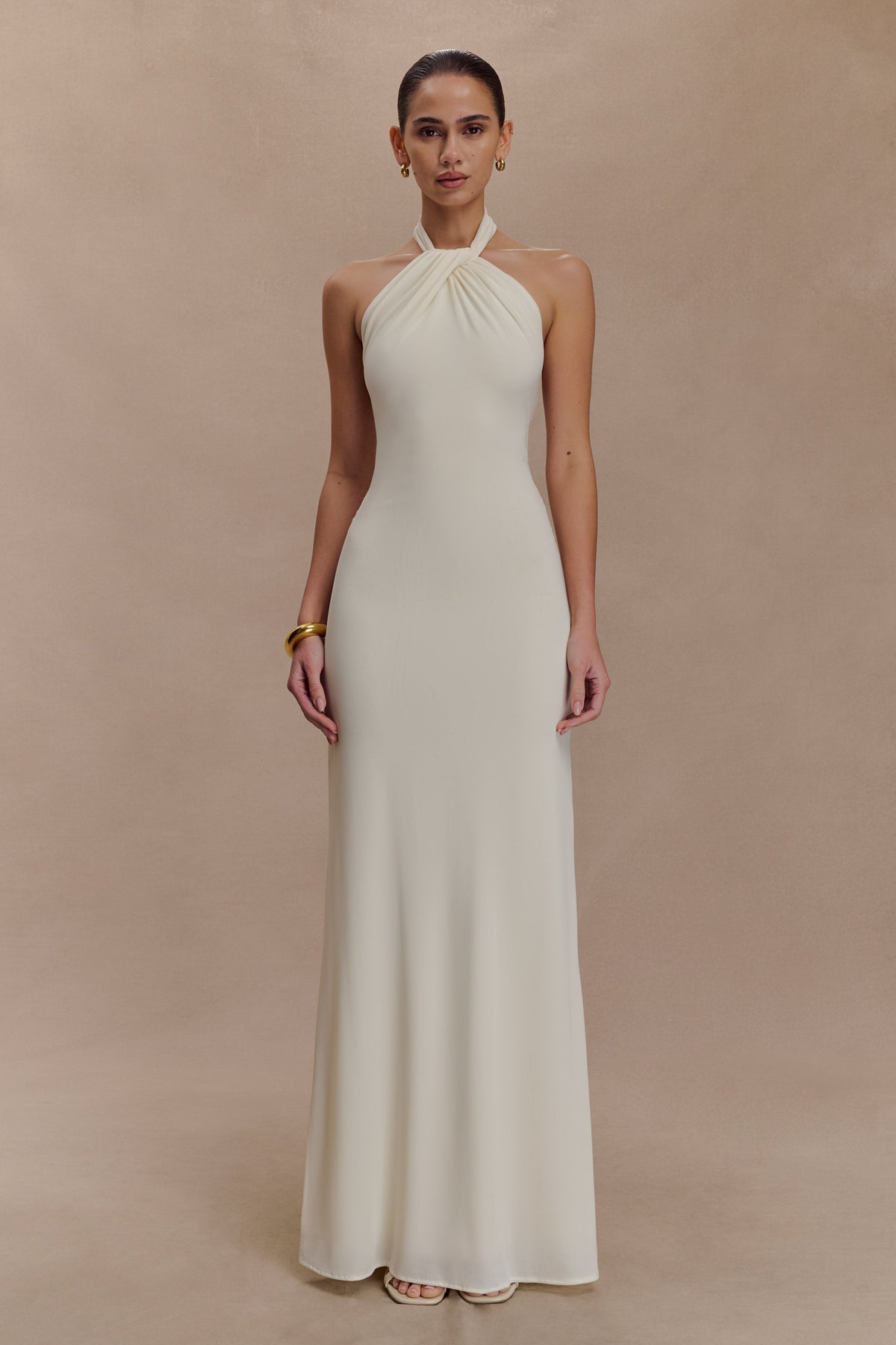 Slinky Halter Maxi Dress - Ivory