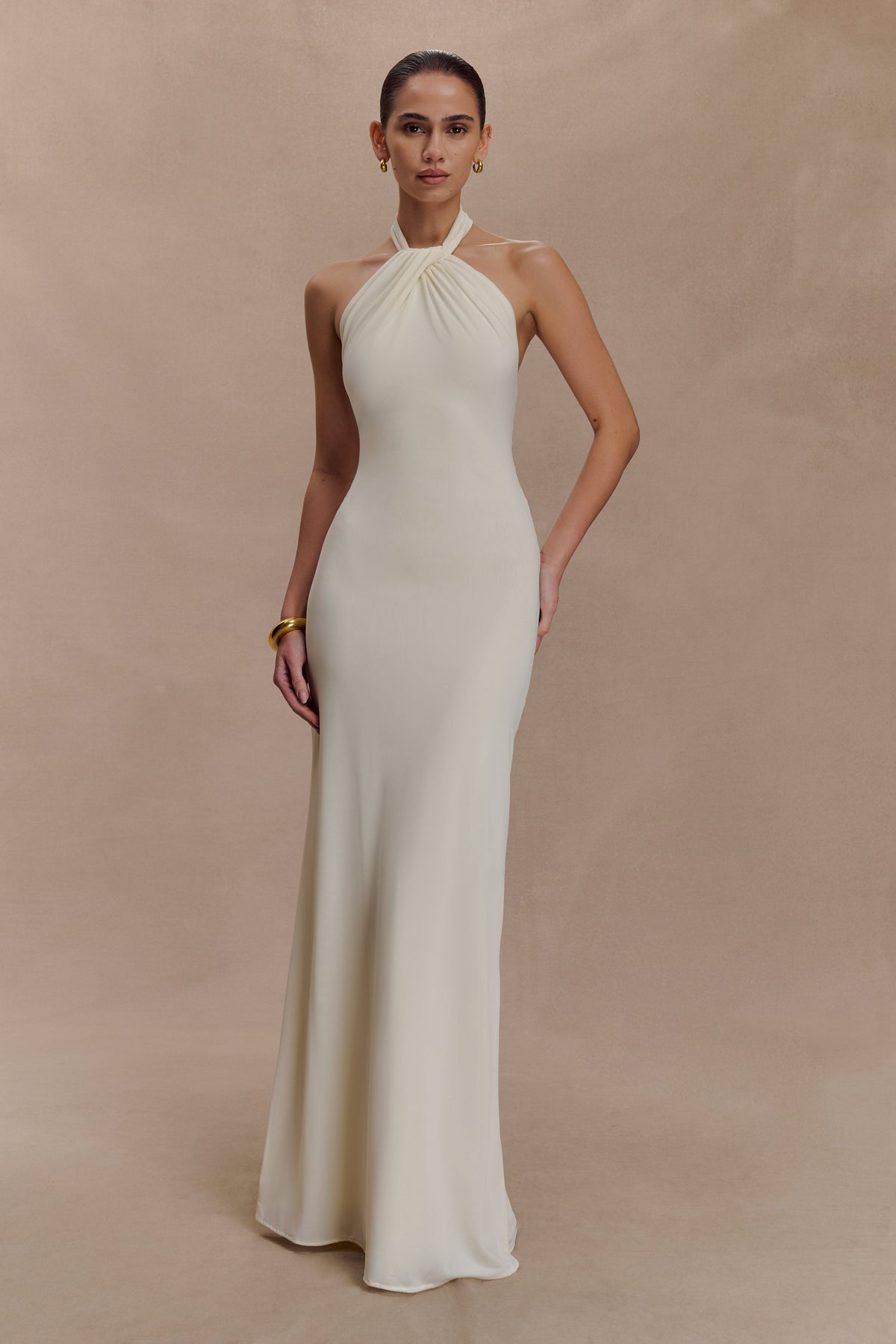 Slinky Halter Maxi Dress - Ivory