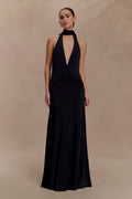 Slinky Maxi Dress With Scarf - Black
