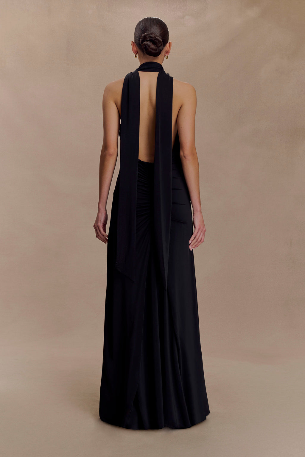 Slinky Maxi Dress With Scarf - Black