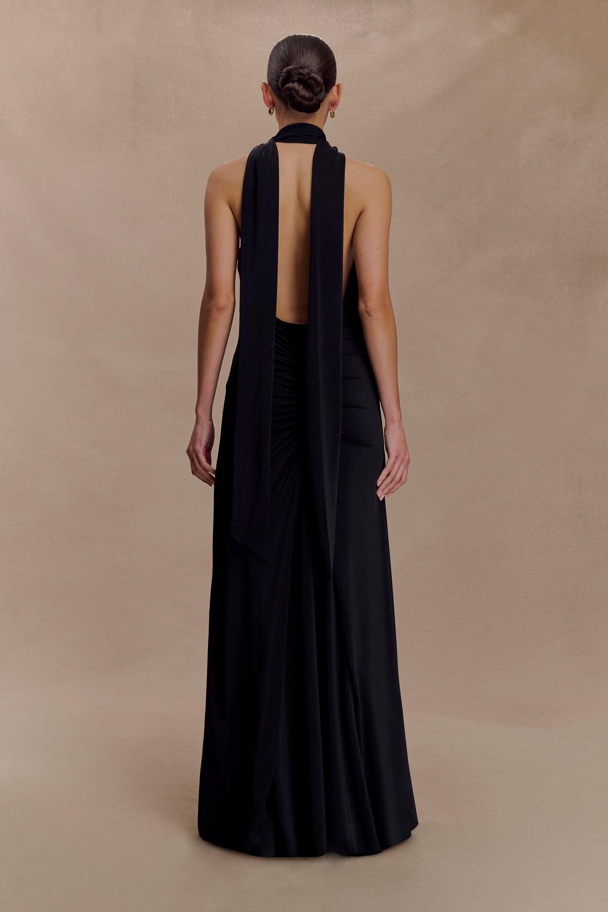 Slinky Maxi Dress With Scarf - Black