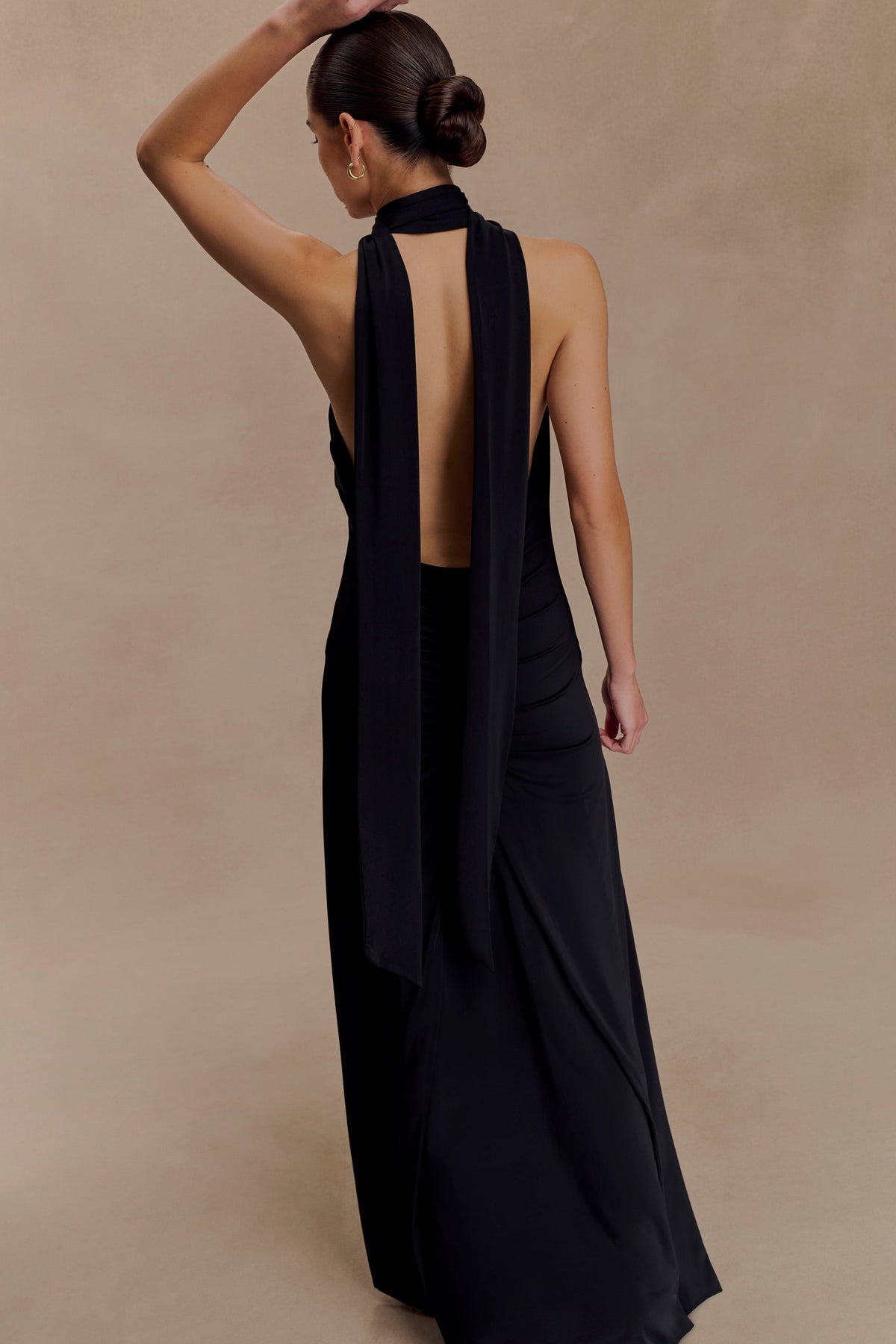 Slinky Maxi Dress With Scarf - Black