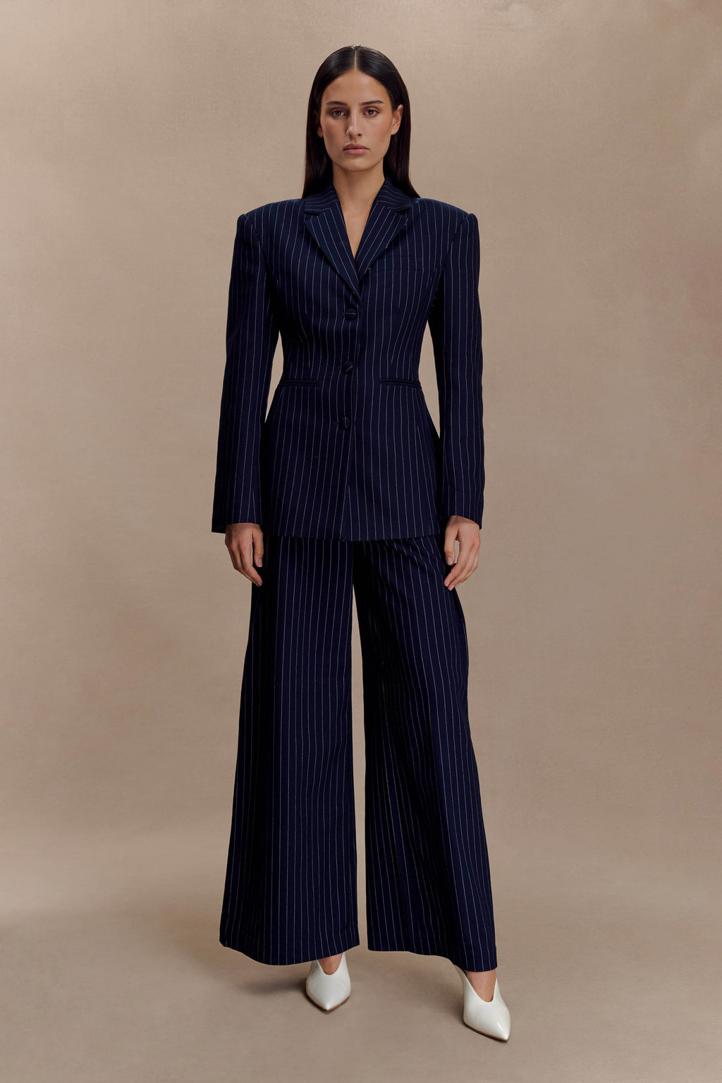 Cinched Blazer - Navy Pinstripe