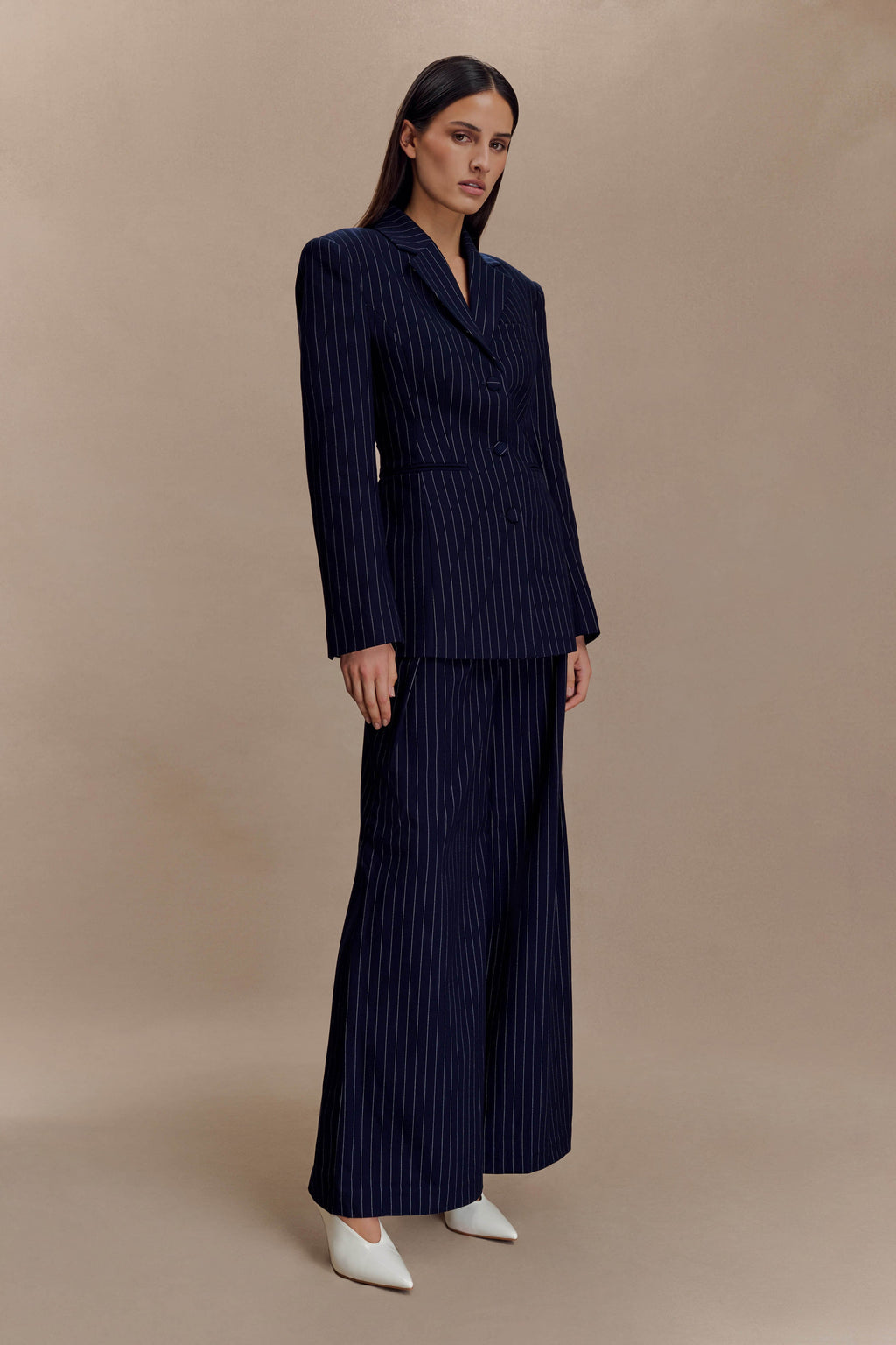 Cinched Blazer - Navy Pinstripe