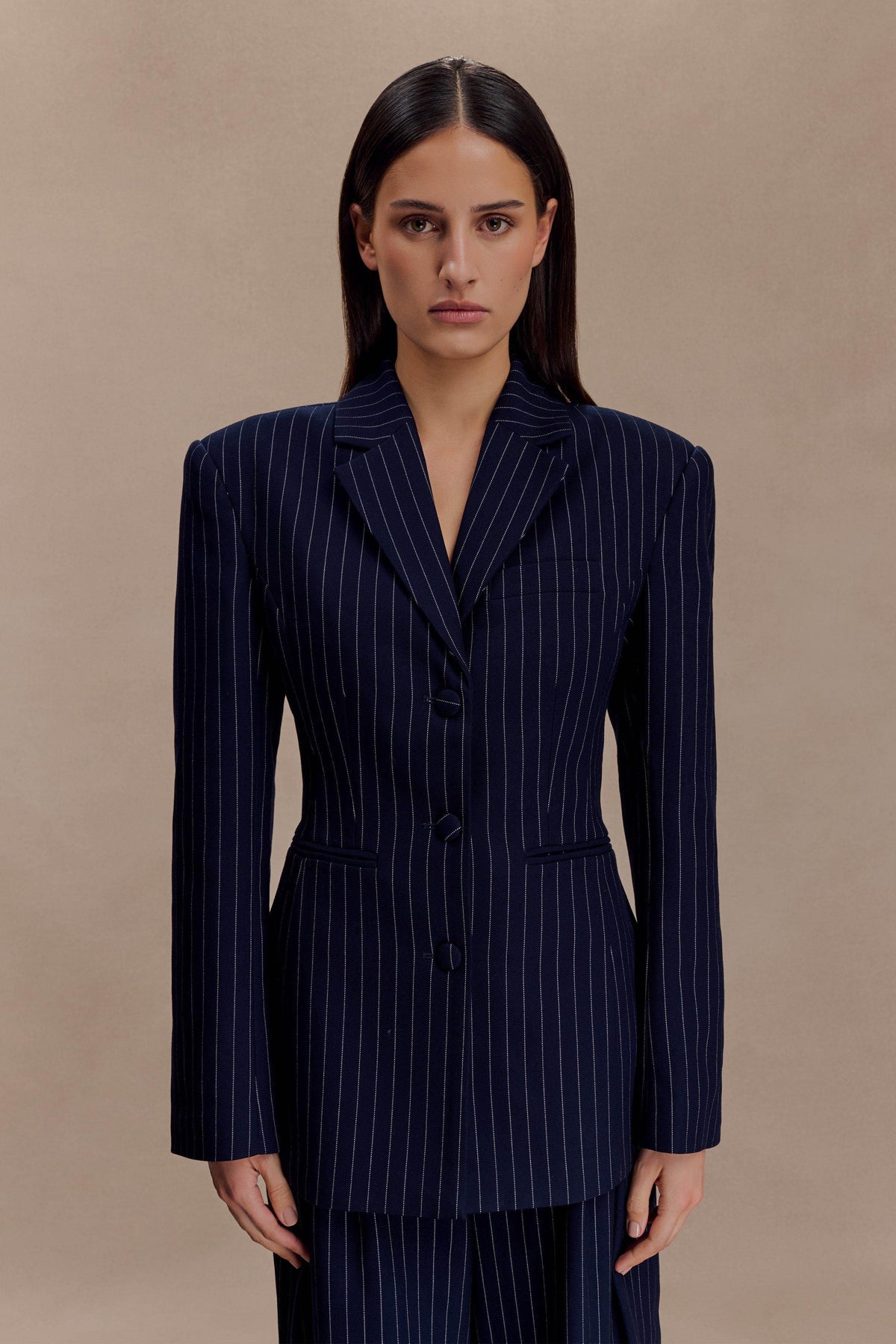 Cinched Blazer - Navy Pinstripe