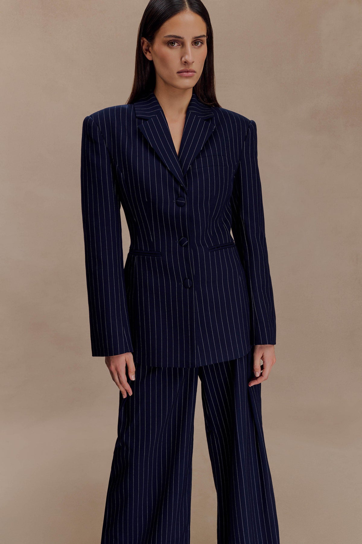 Cinched Blazer - Navy Pinstripe
