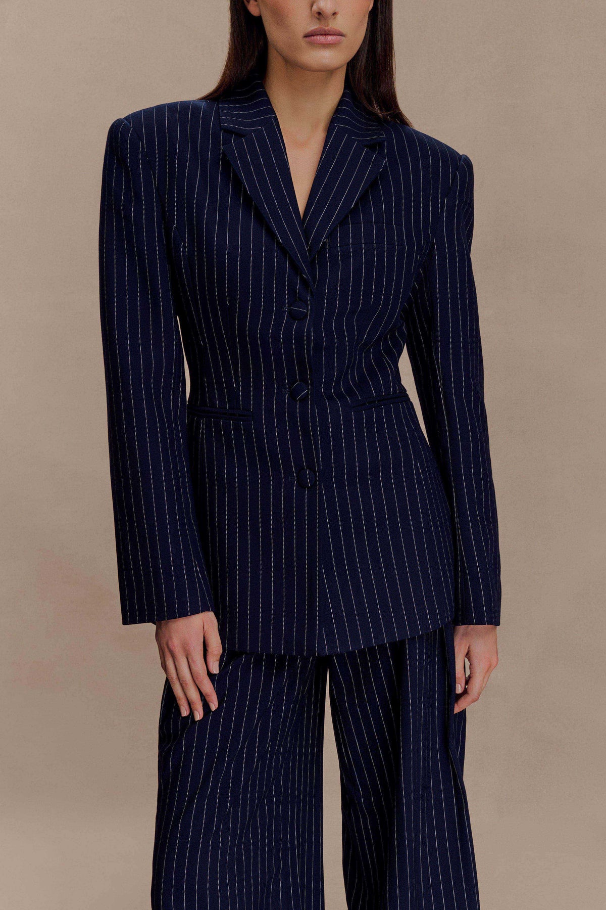 Cinched Blazer - Navy Pinstripe