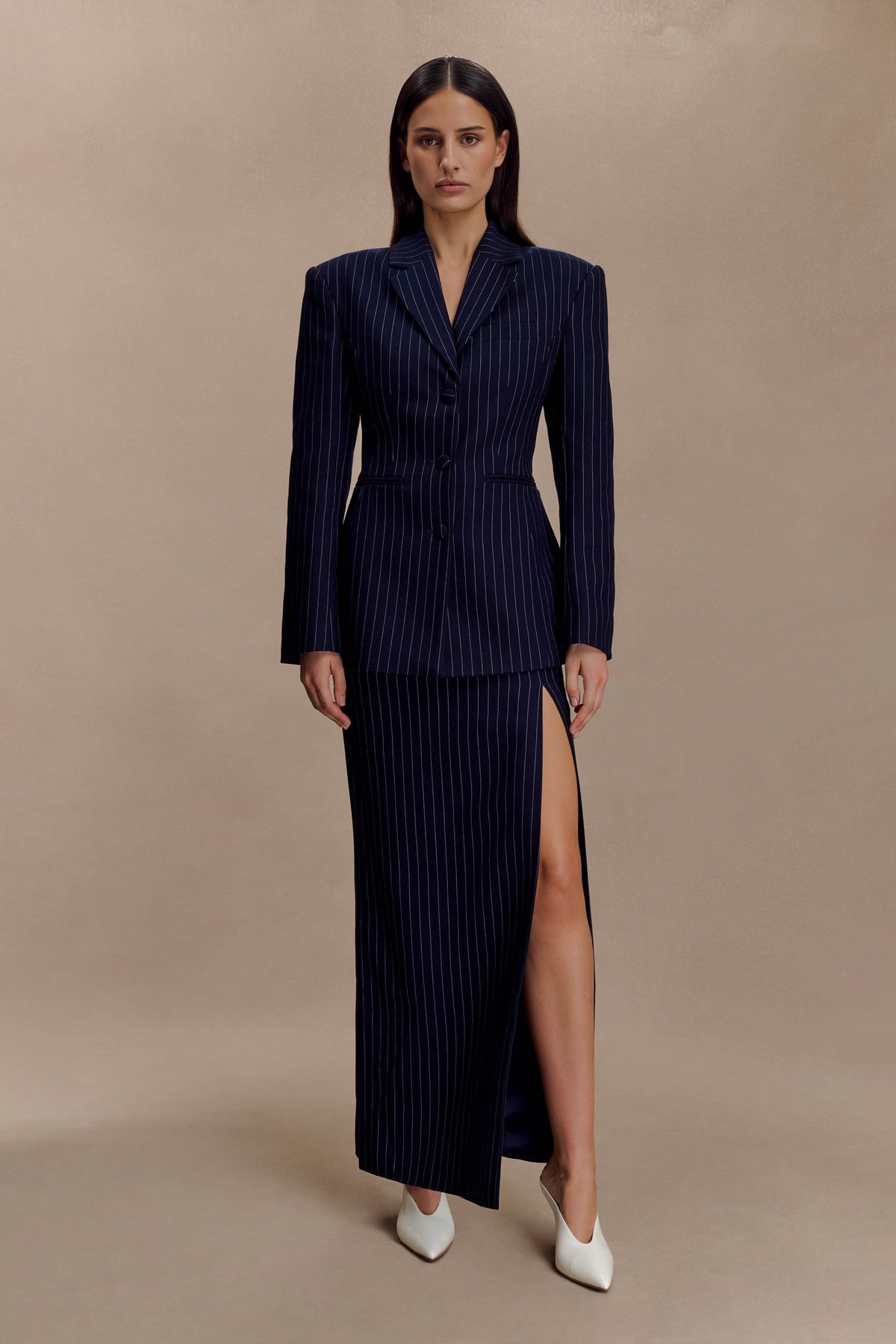 Cinched Blazer - Navy Pinstripe