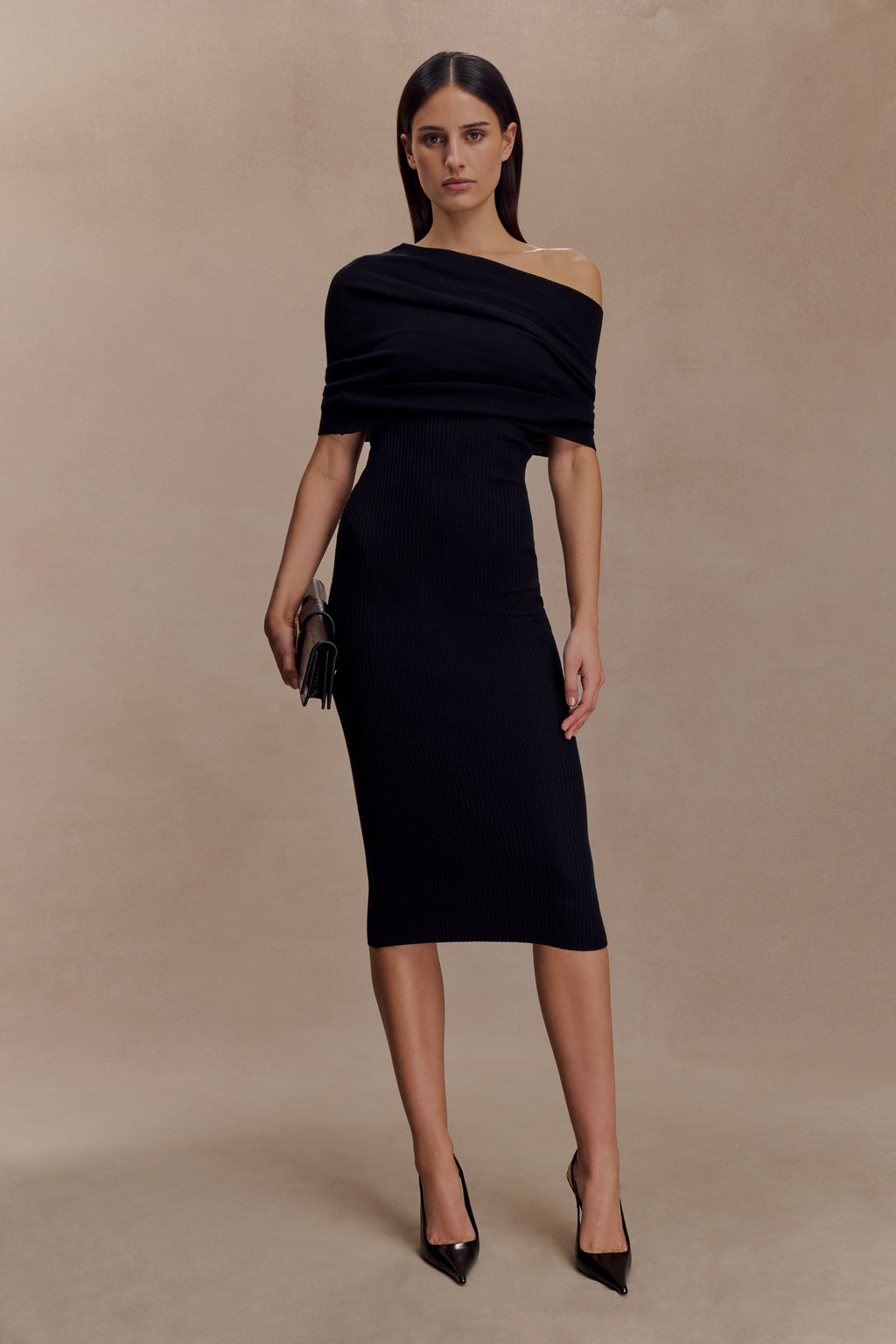 Cashmere Blend Knit Midi Dress - Black