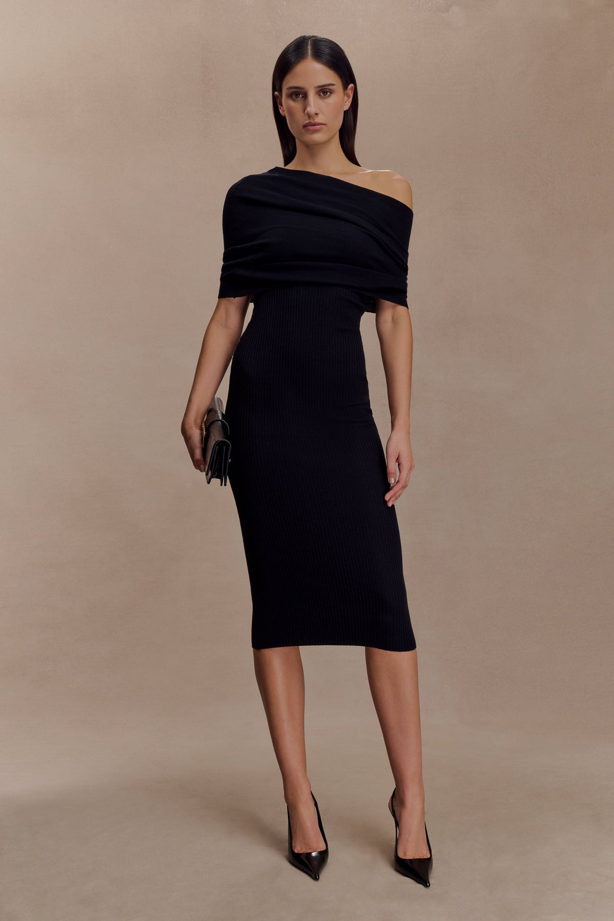 Cashmere Blend Knit Midi Dress - Black