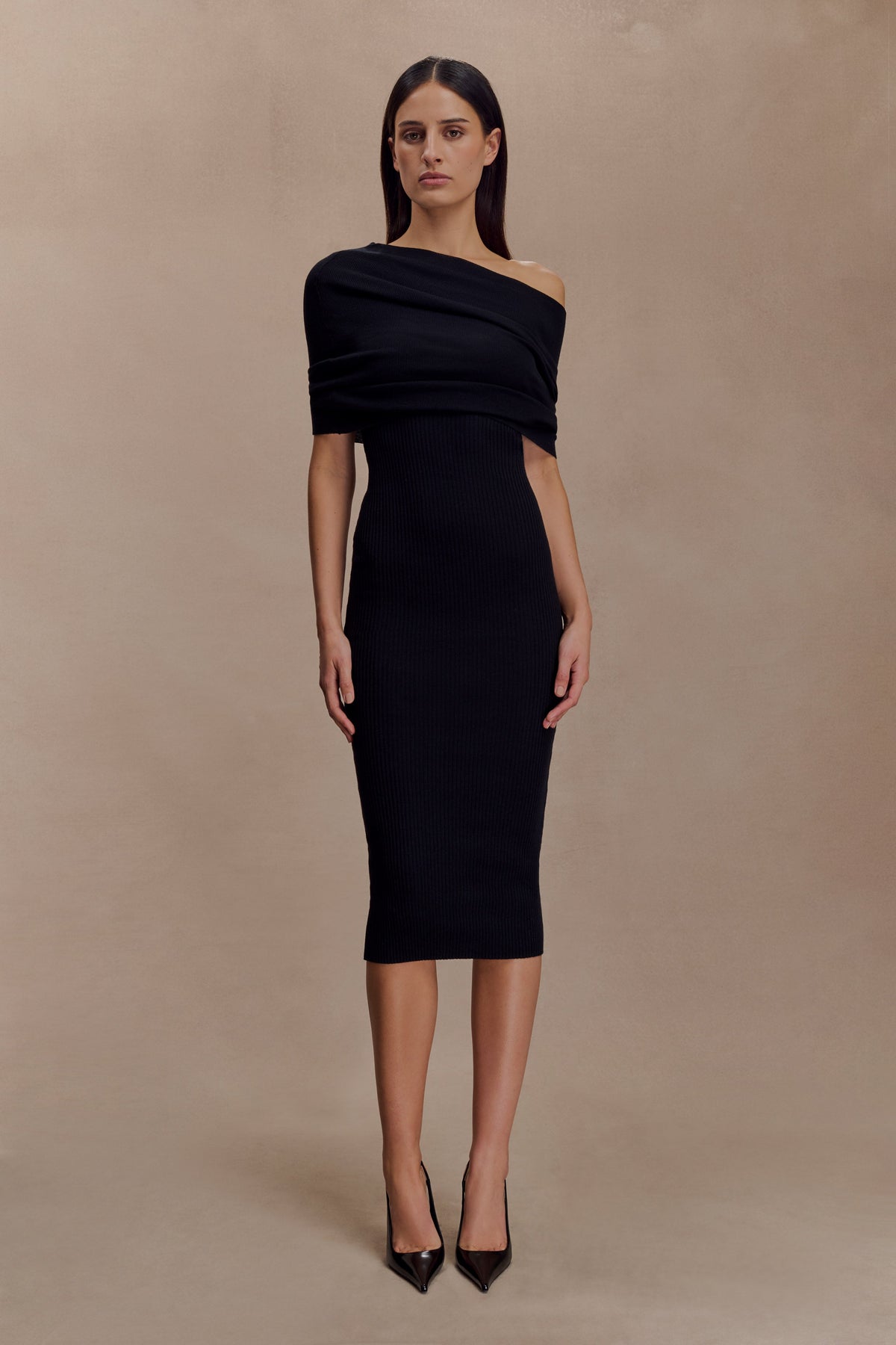 Cashmere Blend Knit Midi Dress - Black