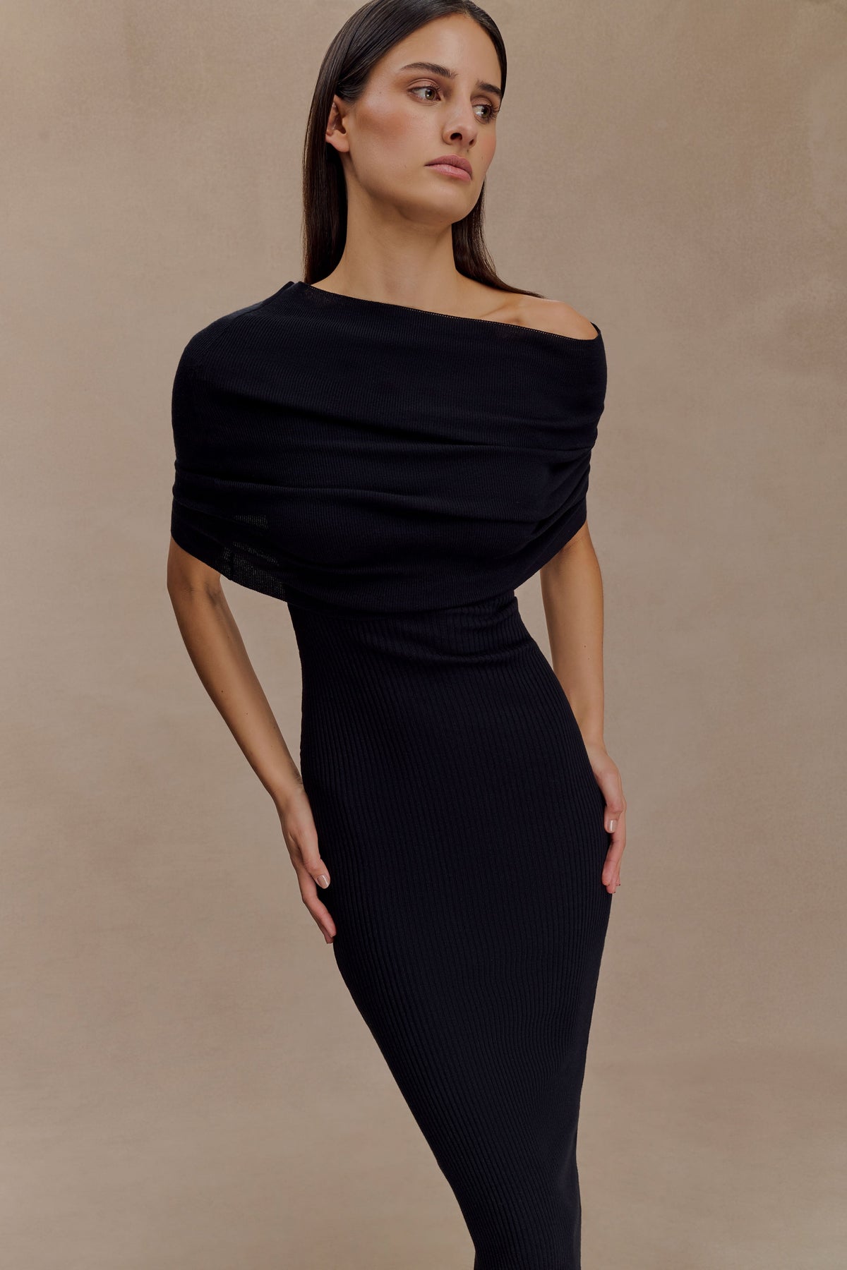 Cashmere Blend Knit Midi Dress - Black