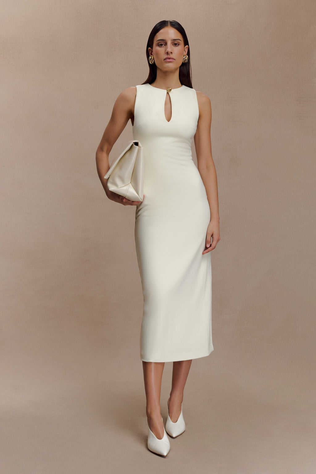 Sleeveless Crepe Midi Dress - Ivory
