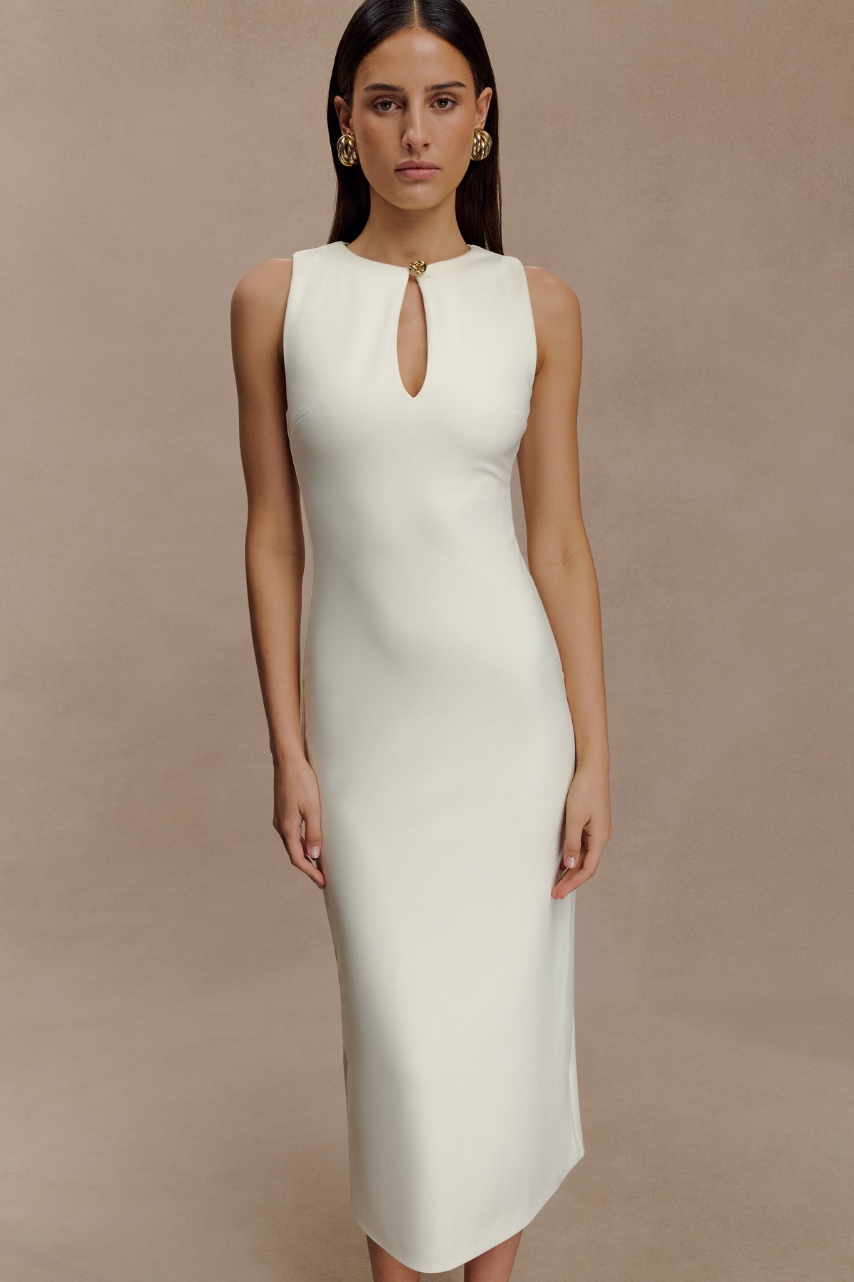 Sleeveless Crepe Midi Dress - Ivory