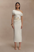 Scuba Jersey Midi Dress With Hardware - Ivory