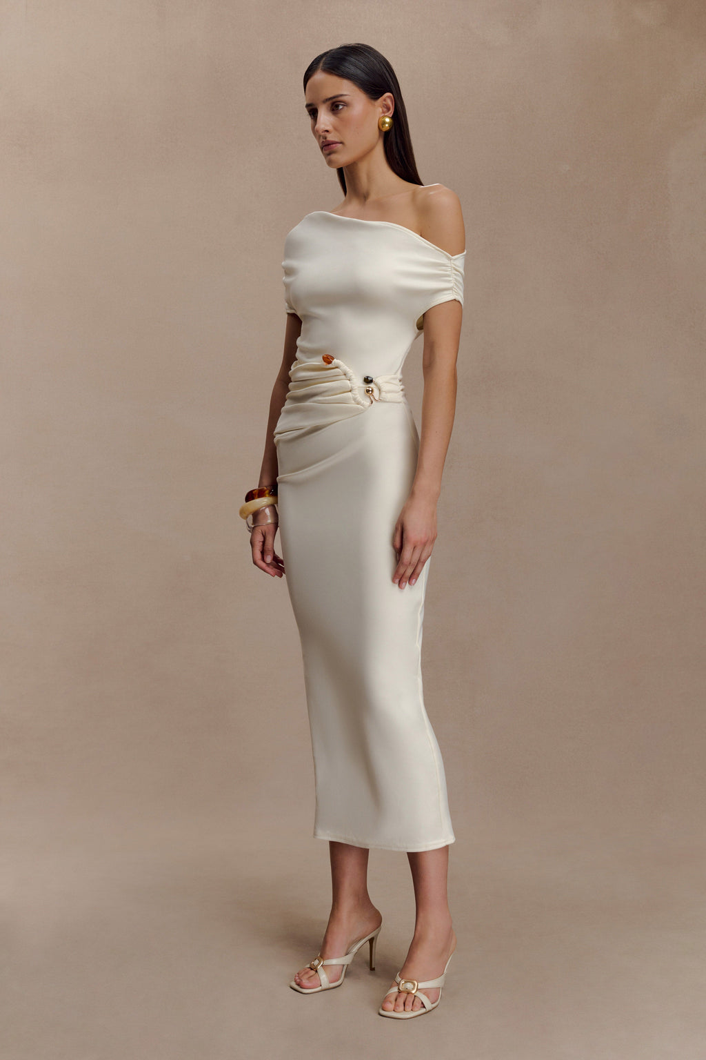 Scuba Jersey Midi Dress With Hardware - Ivory