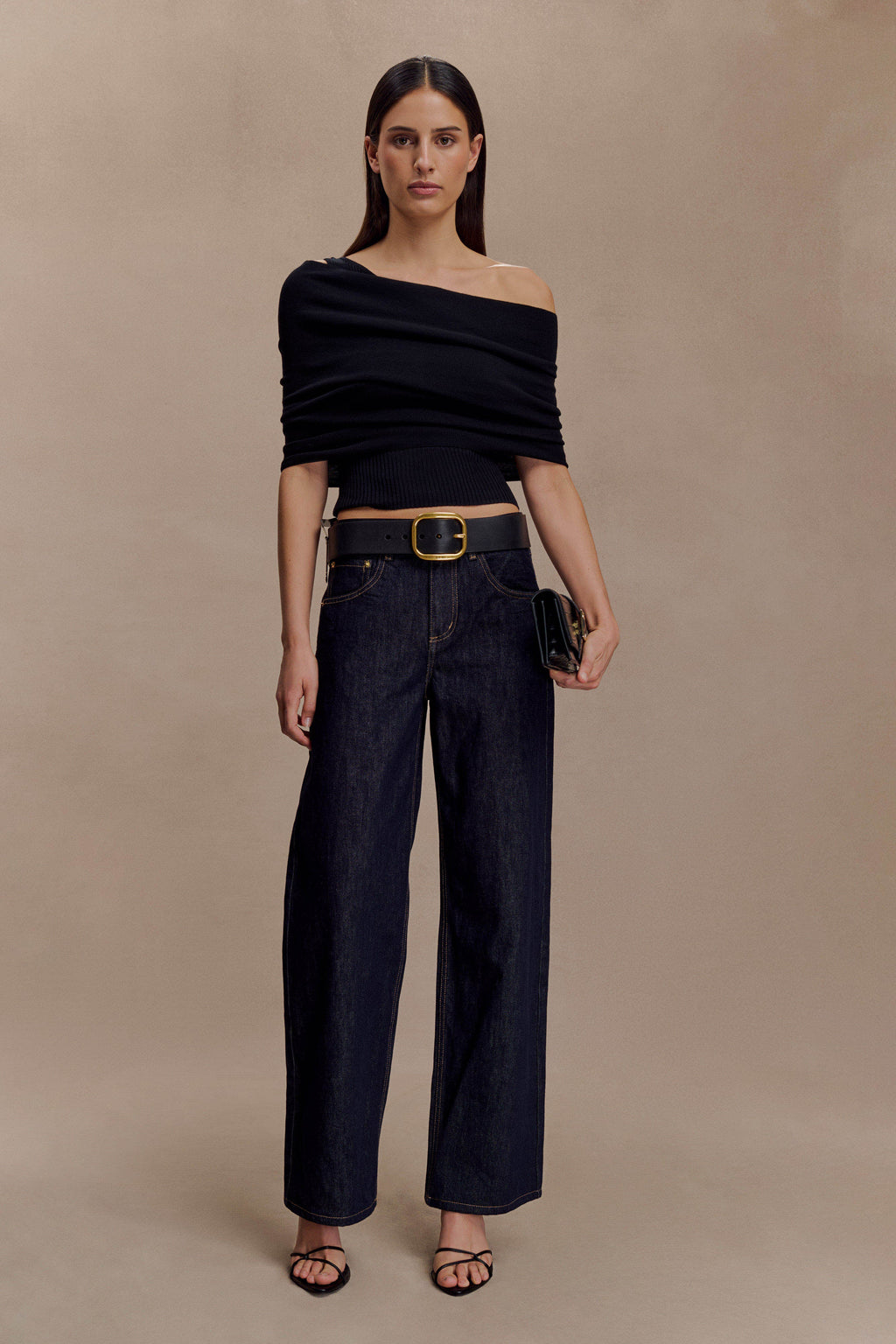 Asymmetrical Cashmere Blend Knit Top - Black