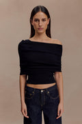 Asymmetrical Cashmere Blend Knit Top - Black
