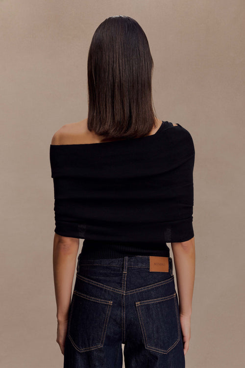 Asymmetrical Cashmere Blend Knit Top - Black