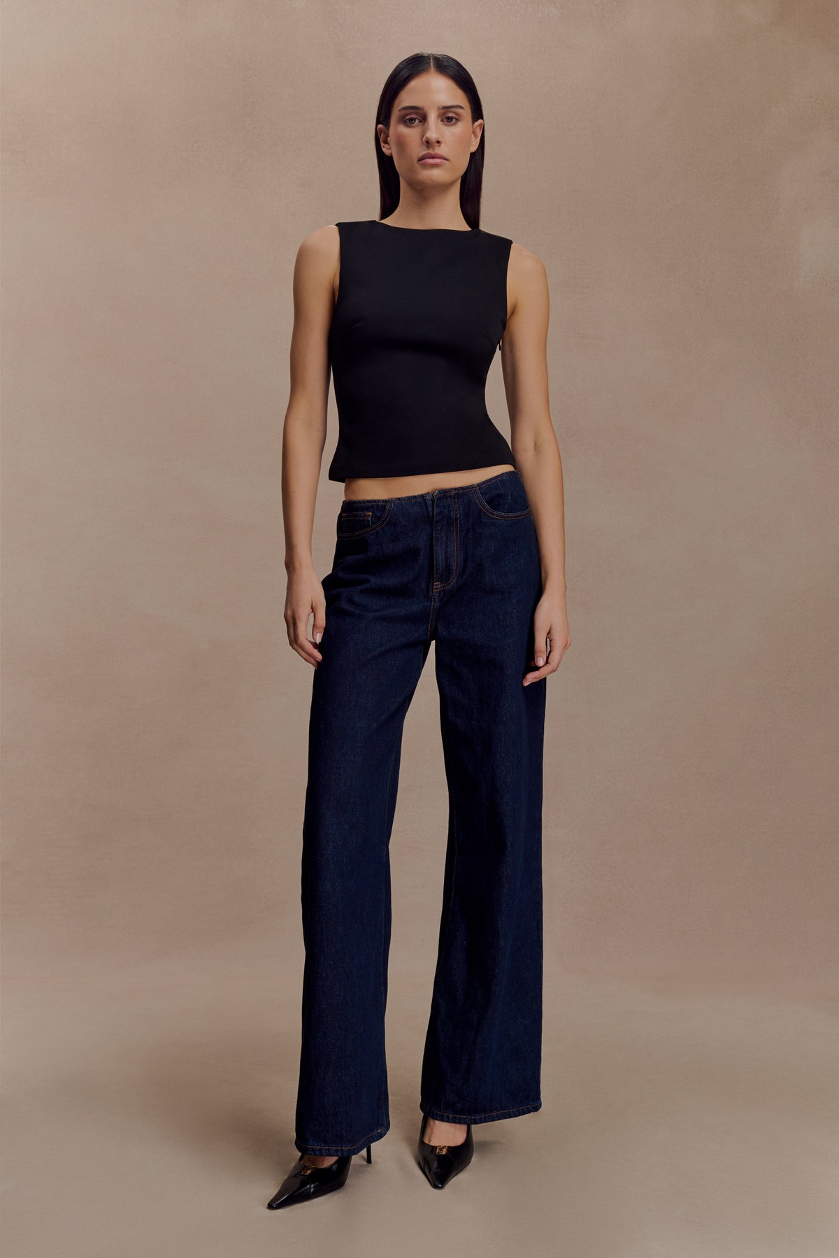 Open Back Scuba Crepe Top - Black