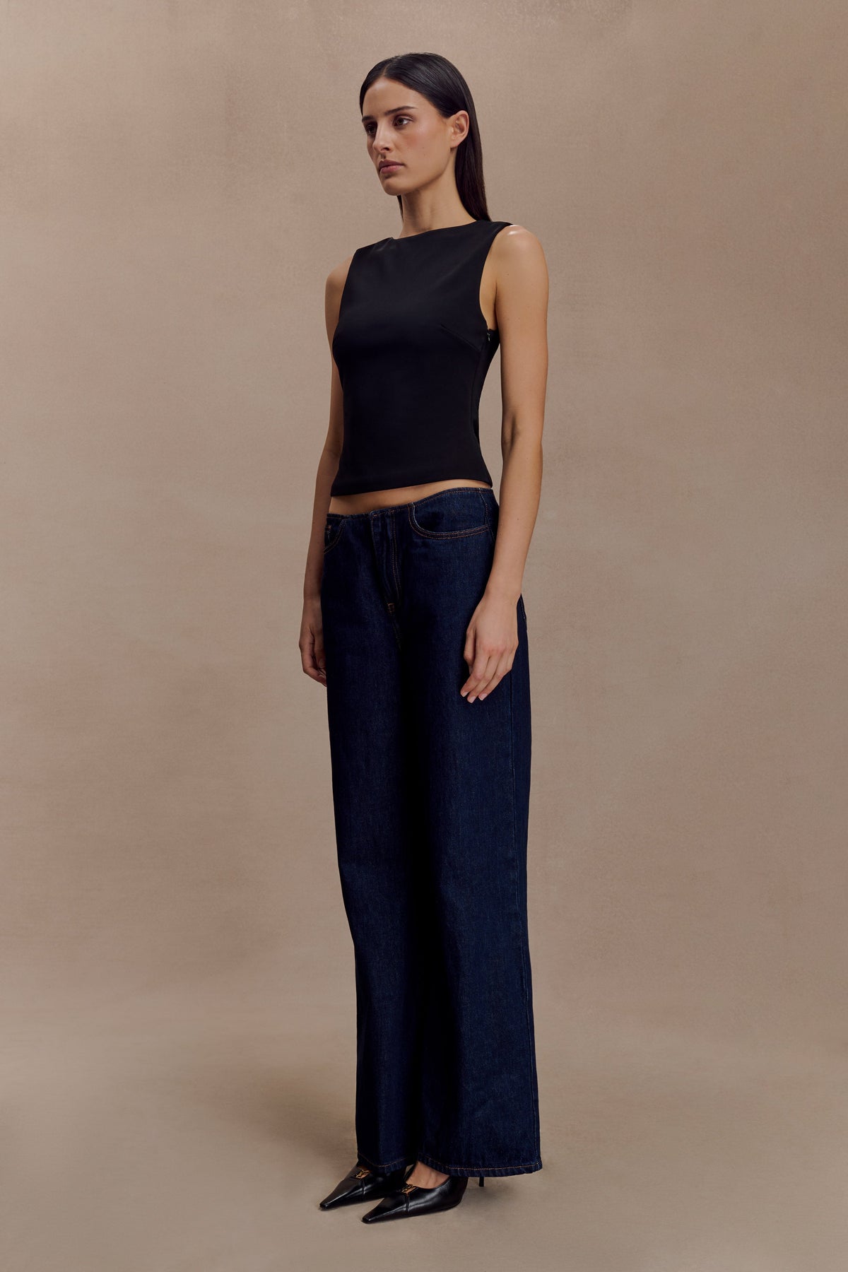 Open Back Scuba Crepe Top - Black