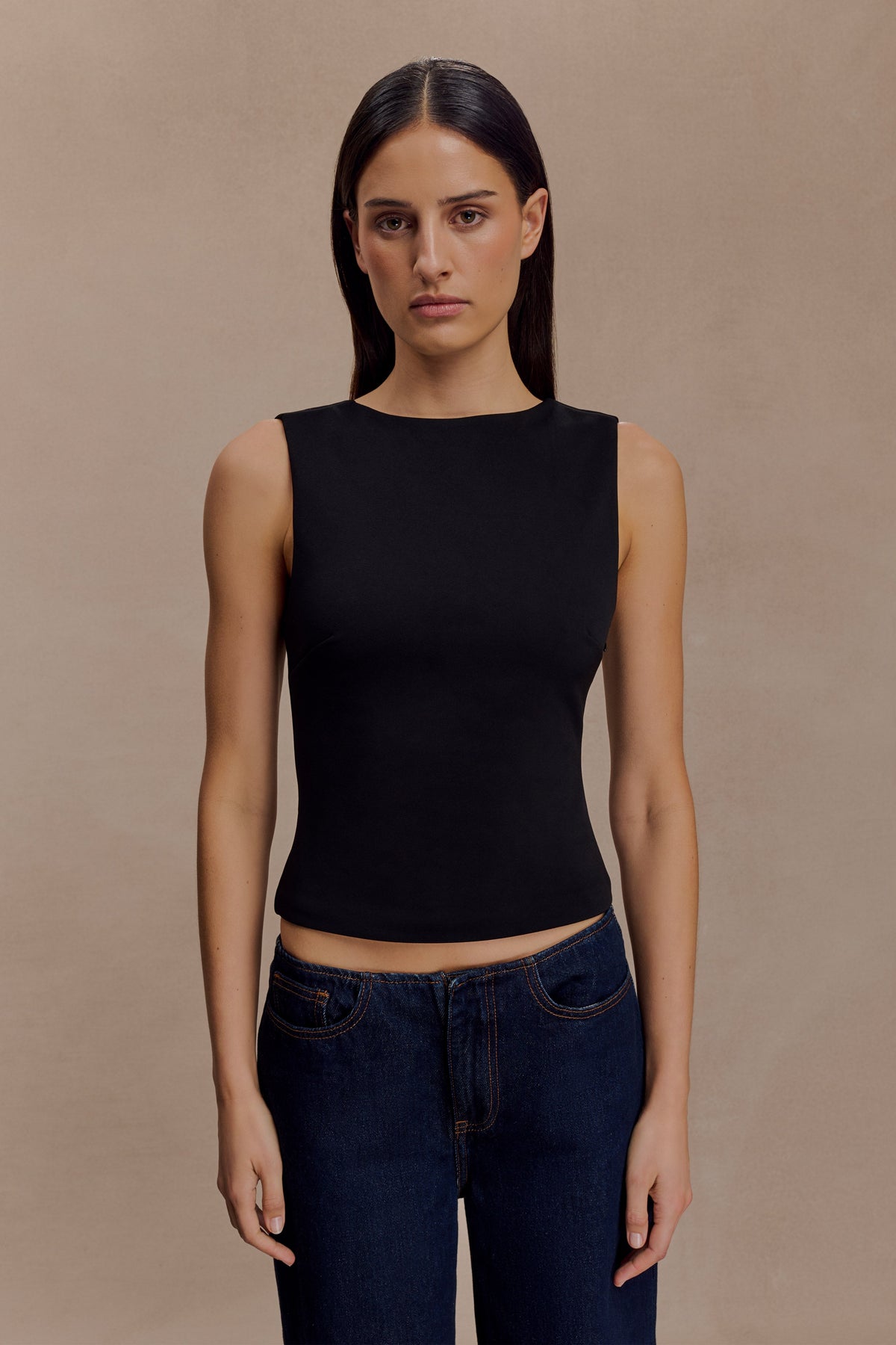 Open Back Scuba Crepe Top - Black